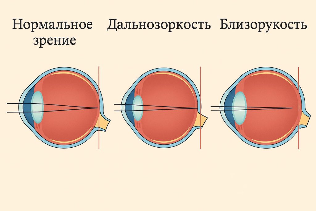 нормально зрение, дальнозоркость, близорукость