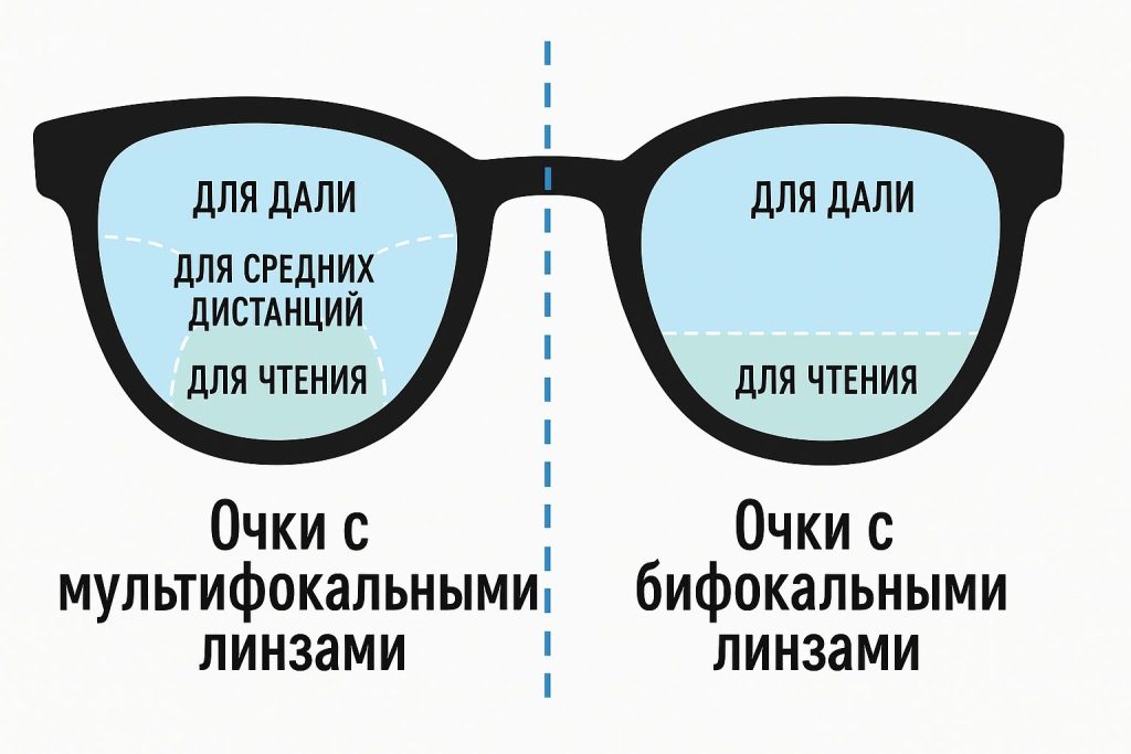 слева мультифокальные линзы, справа бифокальные