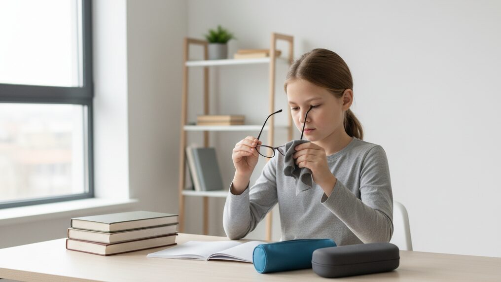 девочка ухаживает за очками