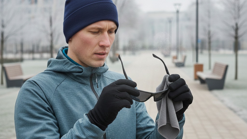 мужчина протирает очки